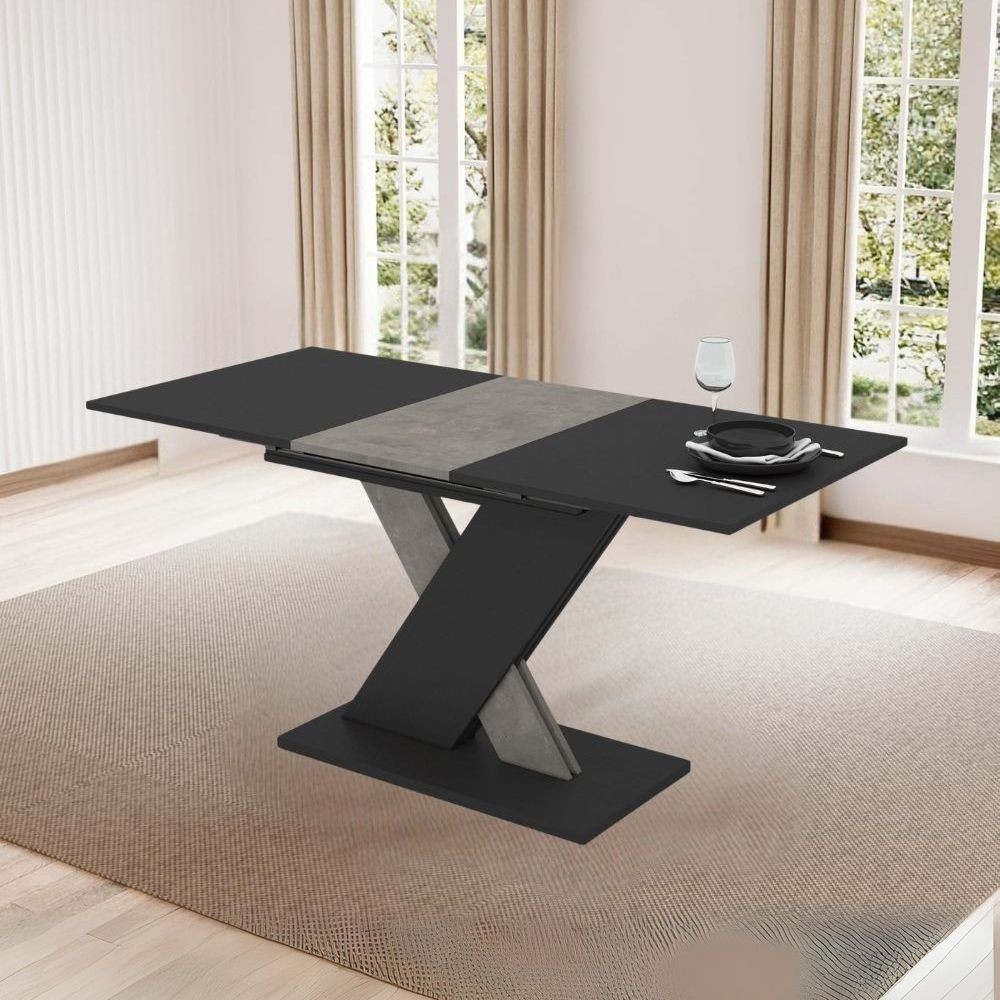 Tavolo allungabile nero con gamba e allunga cemento Axi 120x75x76H
