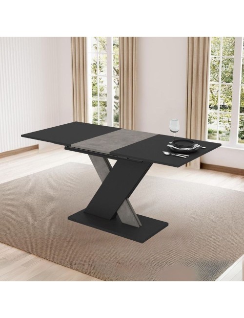 Tavolo allungabile nero con gamba e allunga cemento Axi 120x75x76H
