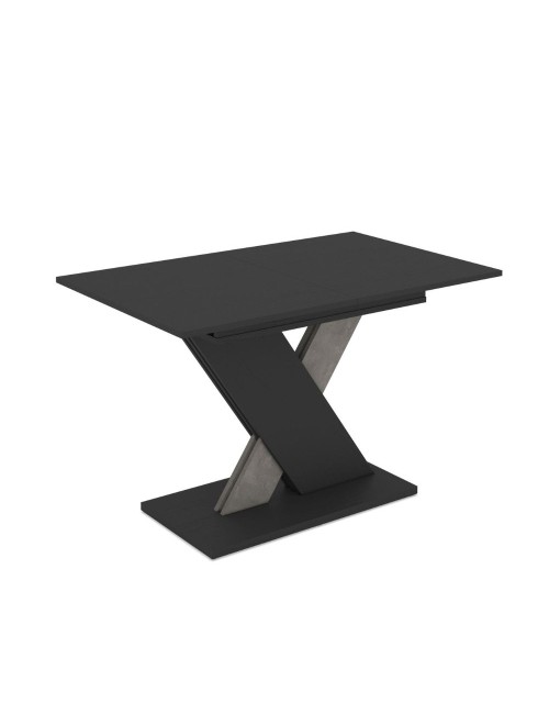 Tavolo allungabile nero con gamba e allunga cemento Axi 120x75x76H