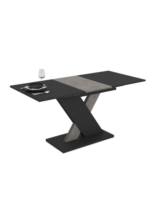 Tavolo allungabile nero con gamba e allunga cemento Axi 120x75x76H