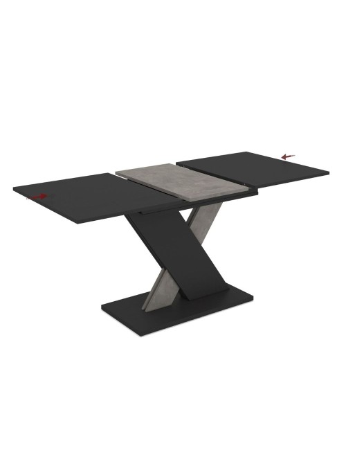 Tavolo allungabile nero con gamba e allunga cemento Axi 120x75x76H