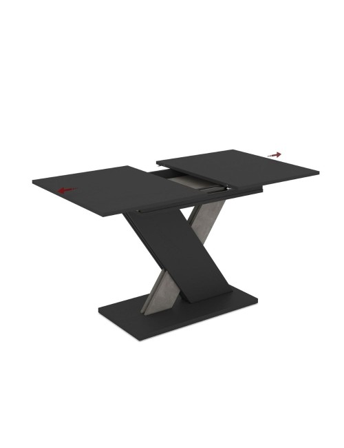 Tavolo allungabile nero con gamba e allunga cemento Axi 120x75x76H