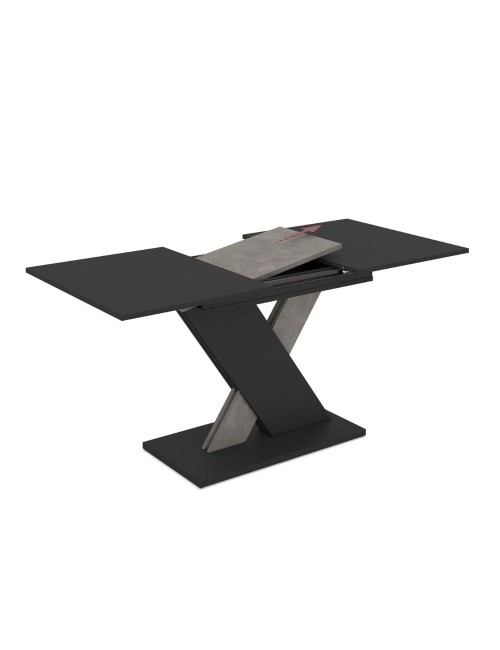 Tavolo allungabile nero con gamba e allunga cemento Axi 120x75x76H