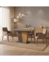Tavolo allungabile Luna con piano e base cemento e struttura portante in rovere con dettaglio listellare 120x75x75H
