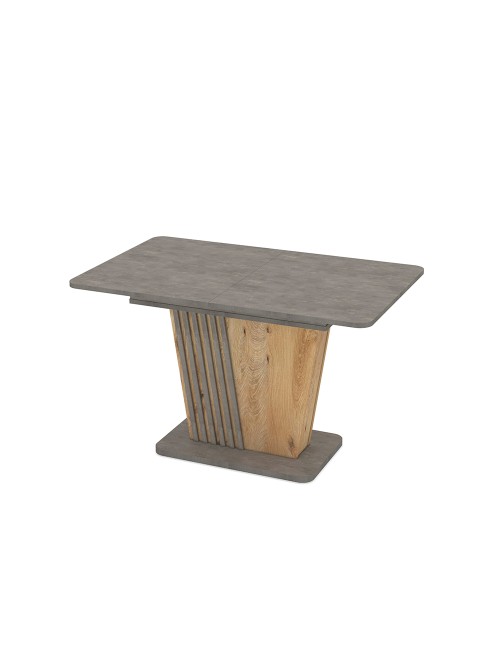 Tavolo allungabile Luna con piano e base cemento e struttura portante in rovere con dettaglio listellare 120x75x75H