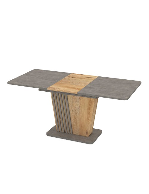 Tavolo allungabile Luna con piano e base cemento e struttura portante in rovere con dettaglio listellare 120x75x75H
