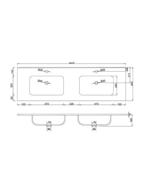 Lavabo Consolle da Appoggio LAV9140DS 141x46 cm in Ceramica Bianco Lucido – Design Elegante e Funzionalità