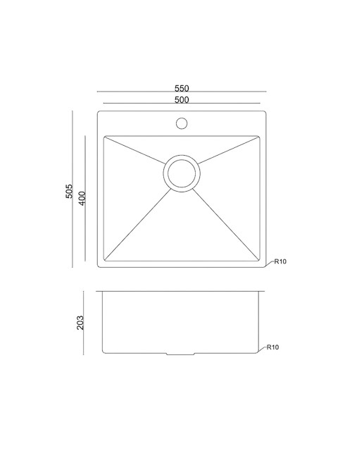 Lavello cucina incasso monovasca 55x50.5 cm inox Samet SA3104050