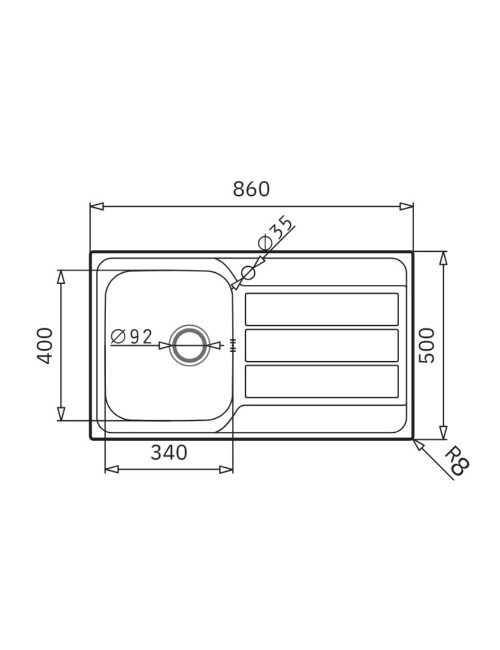 Lavello da incasso Tirreno861 in acciaio inox con vasca e gocciolatoio destro 86x50x18H