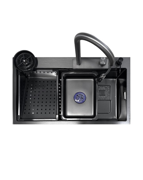Lavello cucina da incasso una vasca 74x45x20H inox acciaio nero SA3541 con accessori