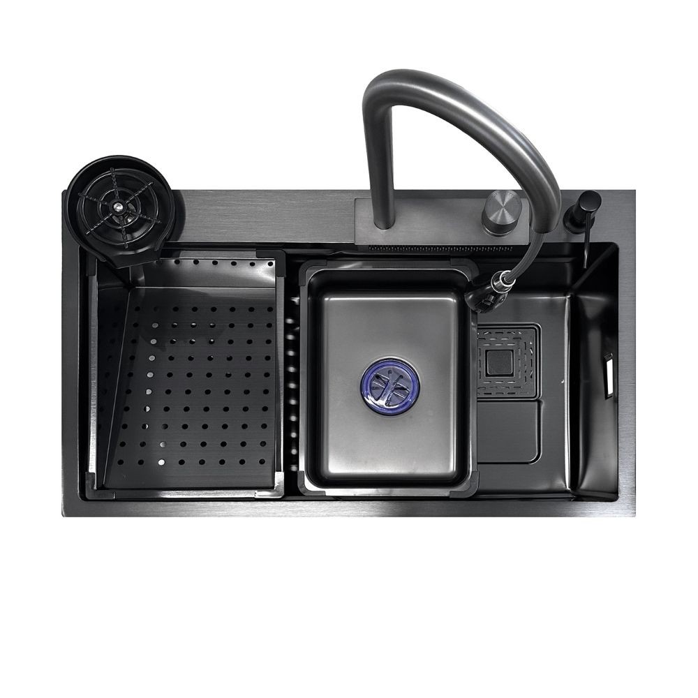 Lavello cucina da incasso una vasca 74x45x20H inox acciaio nero SA3541 con accessori