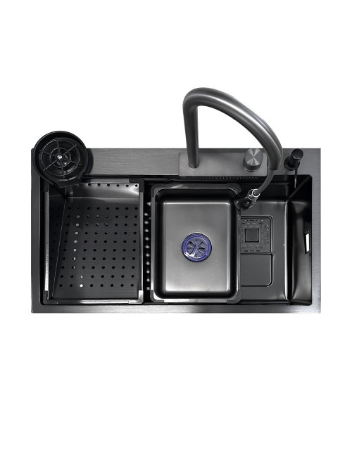 Lavello cucina da incasso una vasca 74x45x20H inox acciaio nero SA3541 con accessori