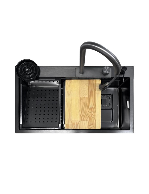 Lavello cucina da incasso una vasca 74x45x20H inox acciaio nero SA3541 con accessori