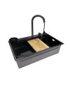 Lavello cucina da incasso una vasca 74x45x20H inox acciaio nero SA3541 con accessori