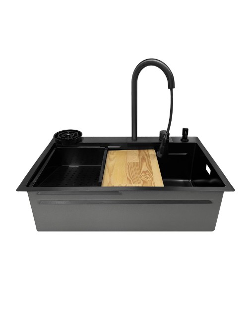 Lavello cucina da incasso una vasca 74x45x20H inox acciaio nero SA3541 con accessori