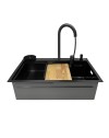 Lavello cucina da incasso una vasca 74x45x20H inox acciaio nero SA3541 con accessori