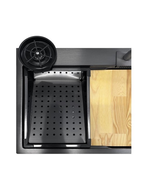 Lavello cucina da incasso una vasca 74x45x20H inox acciaio nero SA3541 con accessori