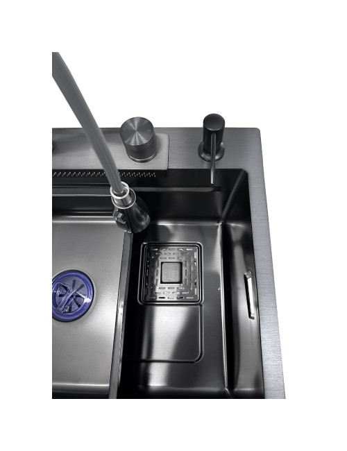 Lavello cucina da incasso una vasca 74x45x20H inox acciaio nero SA3541 con accessori
