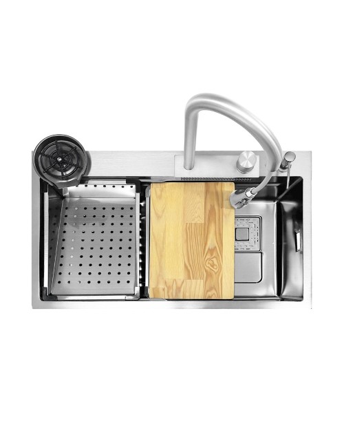 Lavello cucina da incasso una vasca 74x45x20H inox spazzolato SA3541 con accessori