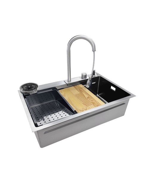 Lavello cucina da incasso una vasca 74x45x20H inox spazzolato SA3541 con accessori