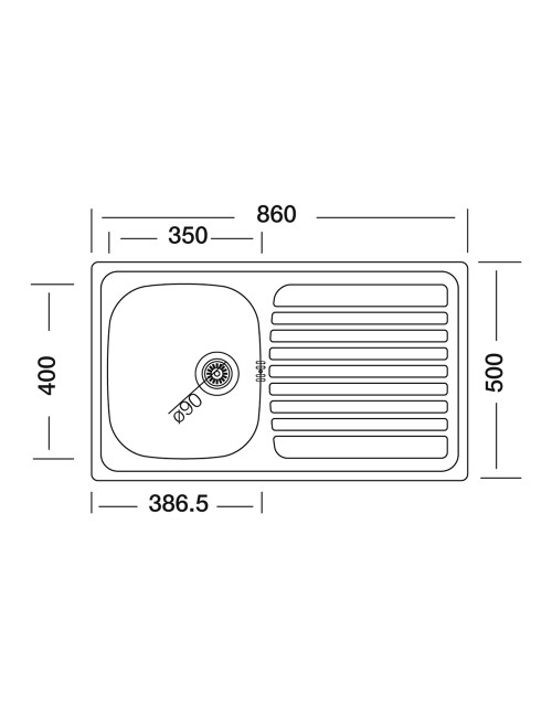 Lavello Incasso Cucina Acciaio 86x50 cm 1 Vasca e Gocciolatoio Sinistro