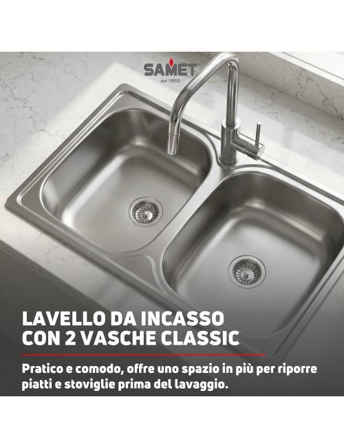 Lavello incasso cucina acciaio 79x50 cm due vasche Classic 170