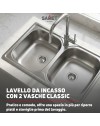 Lavello incasso cucina acciaio 79x50 cm due vasche Classic 170