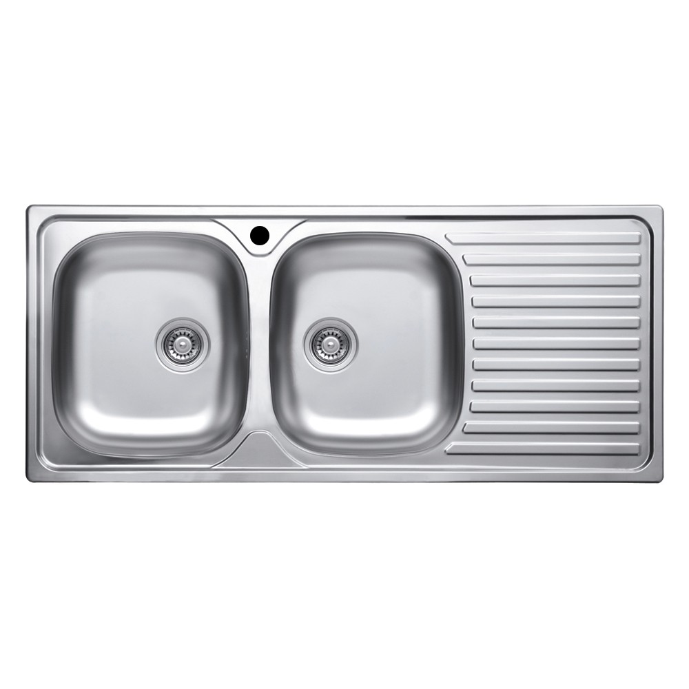 Lavello incasso cucina acciaio 116x50 cm due vasche e gocciolatoio destro MP1162DX