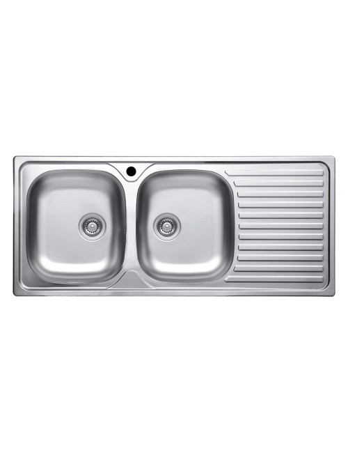 Lavello Incasso Cucina Acciaio 116x50 cm 2 Vasche e Gocciolatoio DX