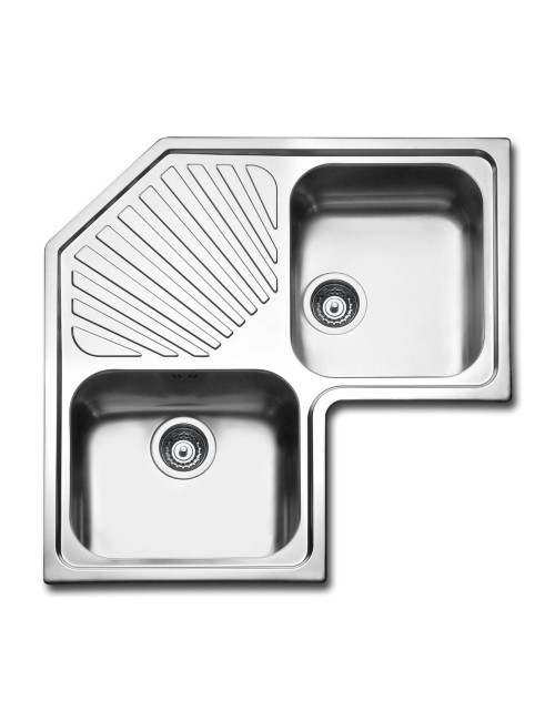 Lavello angolare da incasso ROAN2IBC 2 vasche e gocciolatoio 83x83 cm. inox