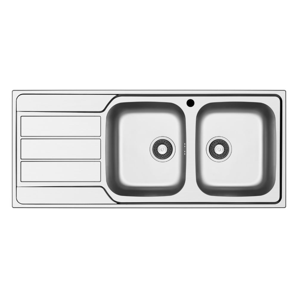 Lavello da incasso Tirreno116 in acciaio inox 2 vasche e gocciolatoio sinistro 116x50x18H