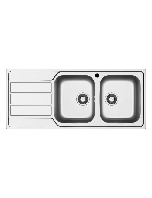 Lavello da incasso Tirreno116 in acciaio inox 2 vasche e gocciolatoio sinistro 116x50x18H