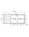 Lavello da incasso Tirreno116 in acciaio inox 2 vasche e gocciolatoio sinistro 116x50x18H