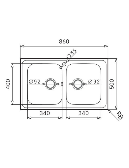 Lavello da incasso Tirreno862 in acciaio inox con doppia vasca 86x50x18H