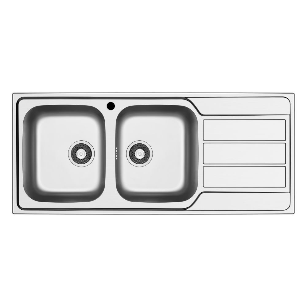 Lavello da incasso Tirreno116 in acciaio inox 2 vasche e gocciolatoio destro 116x50x18H