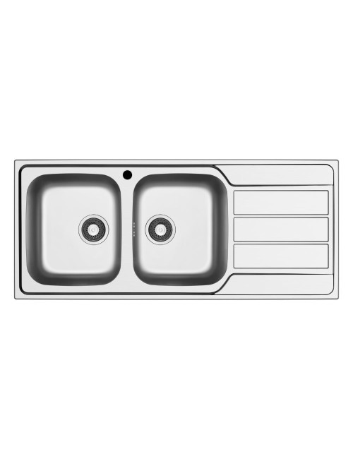 Lavello da incasso Tirreno116 in acciaio inox 2 vasche e gocciolatoio destro 116x50x18H