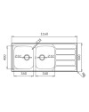 Lavello da incasso Tirreno116 in acciaio inox 2 vasche e gocciolatoio destro 116x50x18H