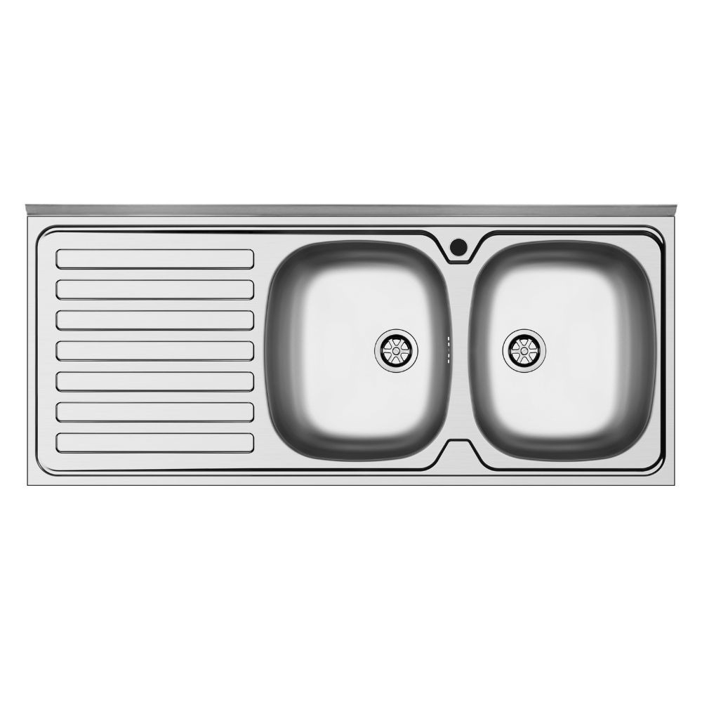 Lavello da appoggio Mediterraneo120 2 vasche e gocciolatoio sinistro con alzatina inox
