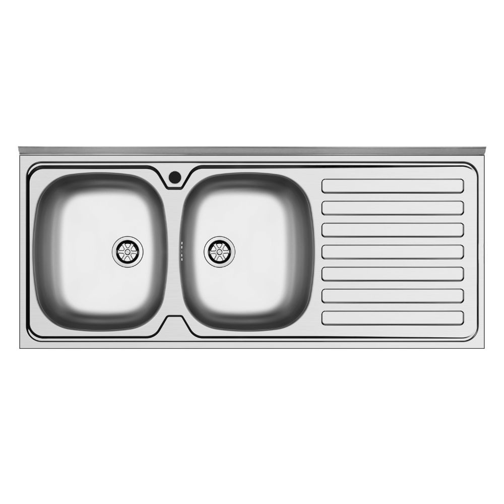 Lavello da appoggio Mediterraneo120 2 vasche e gocciolatoio destro con alzatina inox