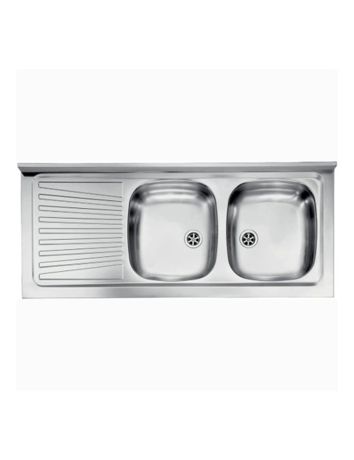 Lavello appoggio 120x50 con 2 vasche e gocciolatoio sinistro Mondial inox