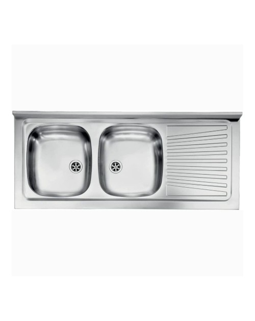 Lavello appoggio 120x50 2 vasche e gocciolatoio destro Mondial inox