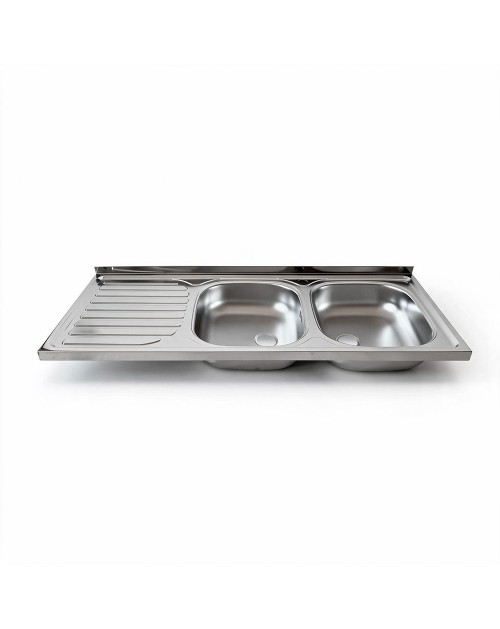 Lavello cucina acciaio appoggio 120x50 cm doppia vasca e gocciolatoio sinistro SA127SX
