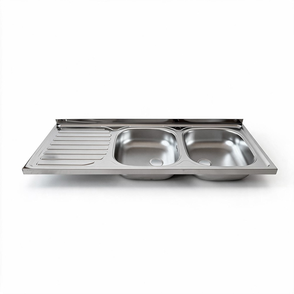 Lavello cucina acciaio appoggio 120x50 cm doppia vasca e gocciolatoio sinistro SA127SX