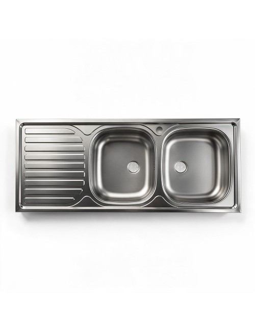 Lavello cucina acciaio appoggio 120x50 cm doppia vasca e gocciolatoio sinistro SA127SX