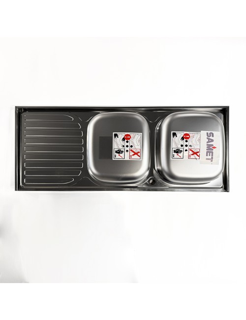 Lavello cucina acciaio appoggio 120x50 cm doppia vasca e gocciolatoio sinistro SA127SX