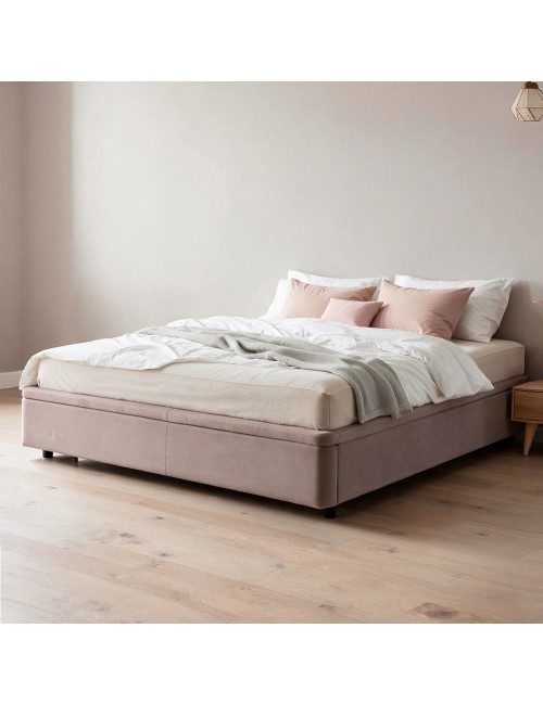 Letto Matrimoniale Sommier 180x200 con Contenitore in Tessuto Tortora – Design Essenziale e Salvaspazio