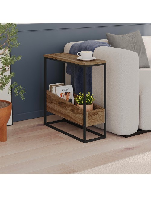 Tavolino da Salotto Lido Rovere Deep Oud con Struttura in Metallo Nero