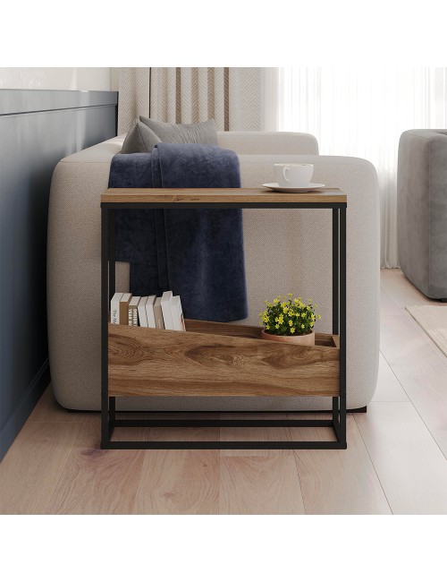Tavolino da Salotto Lido Rovere Deep Oud con Struttura in Metallo Nero