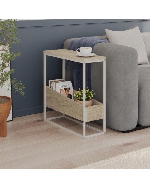 Tavolino da Salotto Lido effetto travertino con Struttura in Metallo Beige