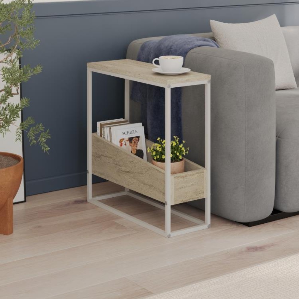 Tavolino da Salotto Lido effetto travertino con Struttura in Metallo Beige